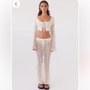 PEPPERMAYO Rosalina Crochet Maxi Skirt - Natural - XS-S